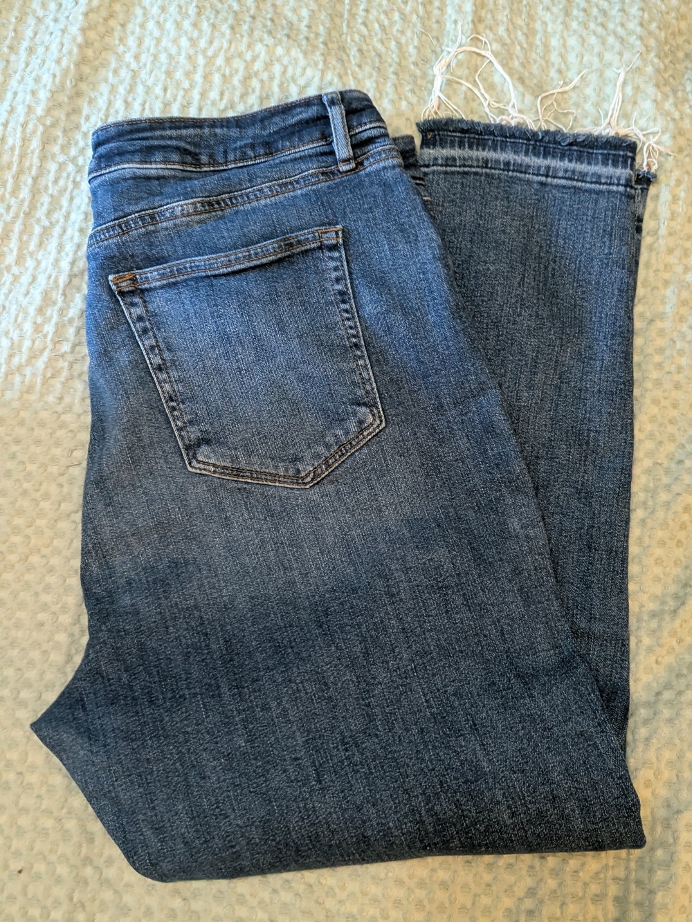 LOFT Button-Fly Cropped Ankle Jeans — Blue Wash Size 32/14